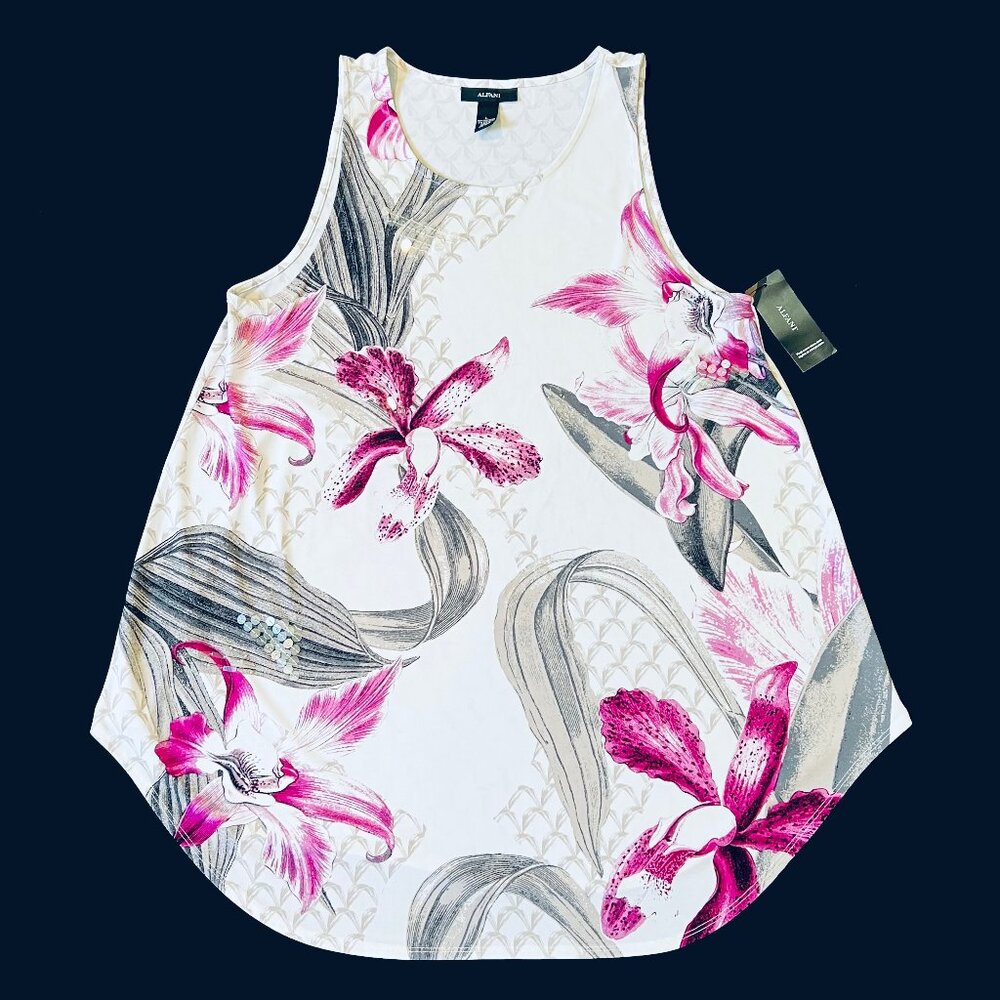 Alfani Women's Large Sequined Blue Orchid Sleeveless Top